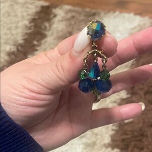 Blue & Green Crystal Chandelier Earrings